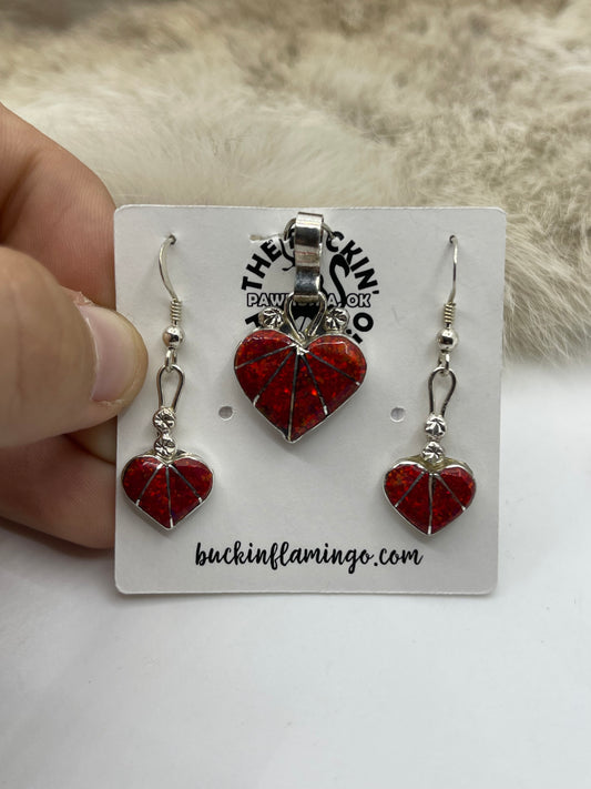 Red Opal Earring & Pendant Set by Ola Eriacho