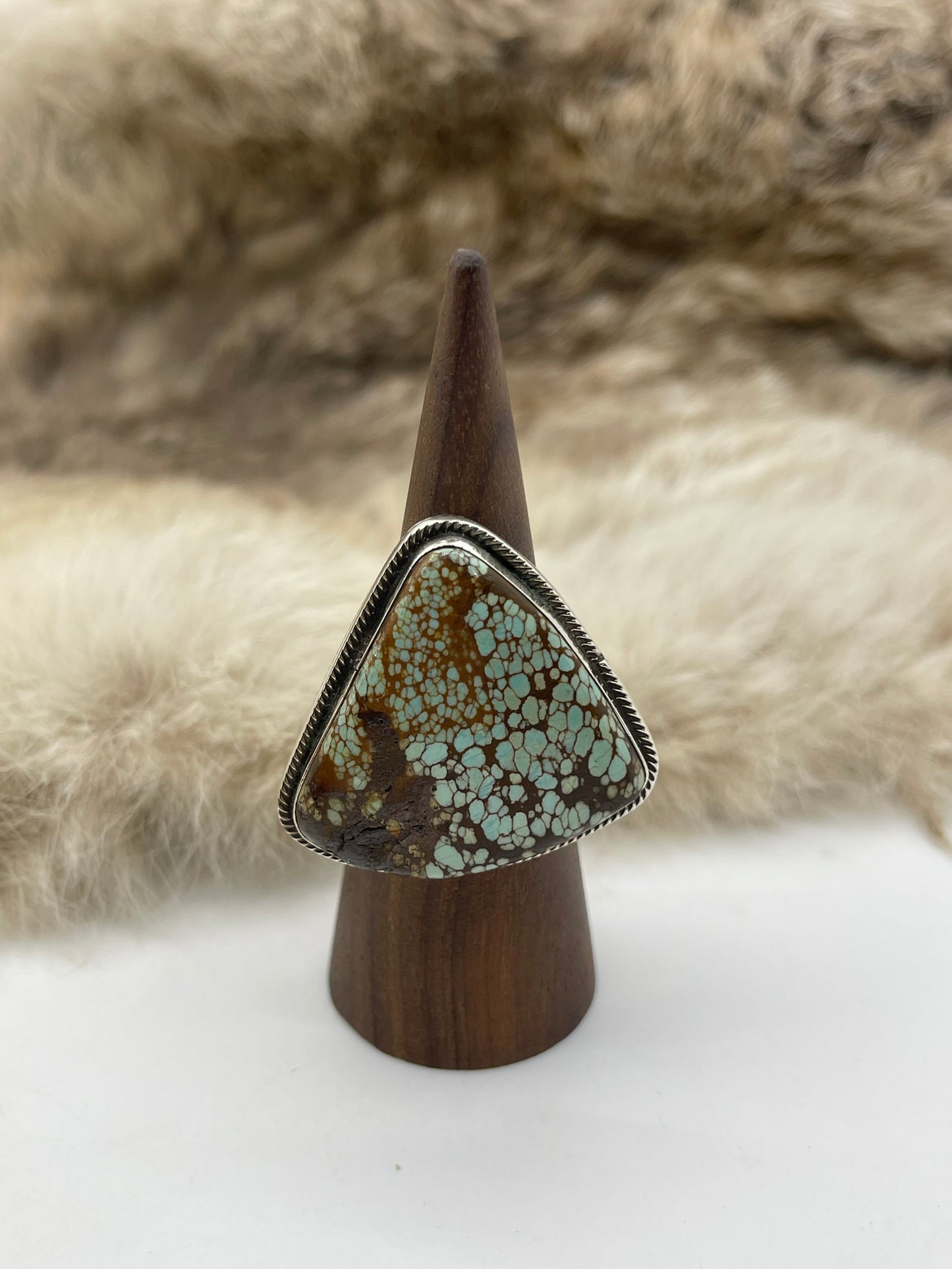 Size 8.0 #8 Turquoise Ring  by Marie Jackson, Navajo