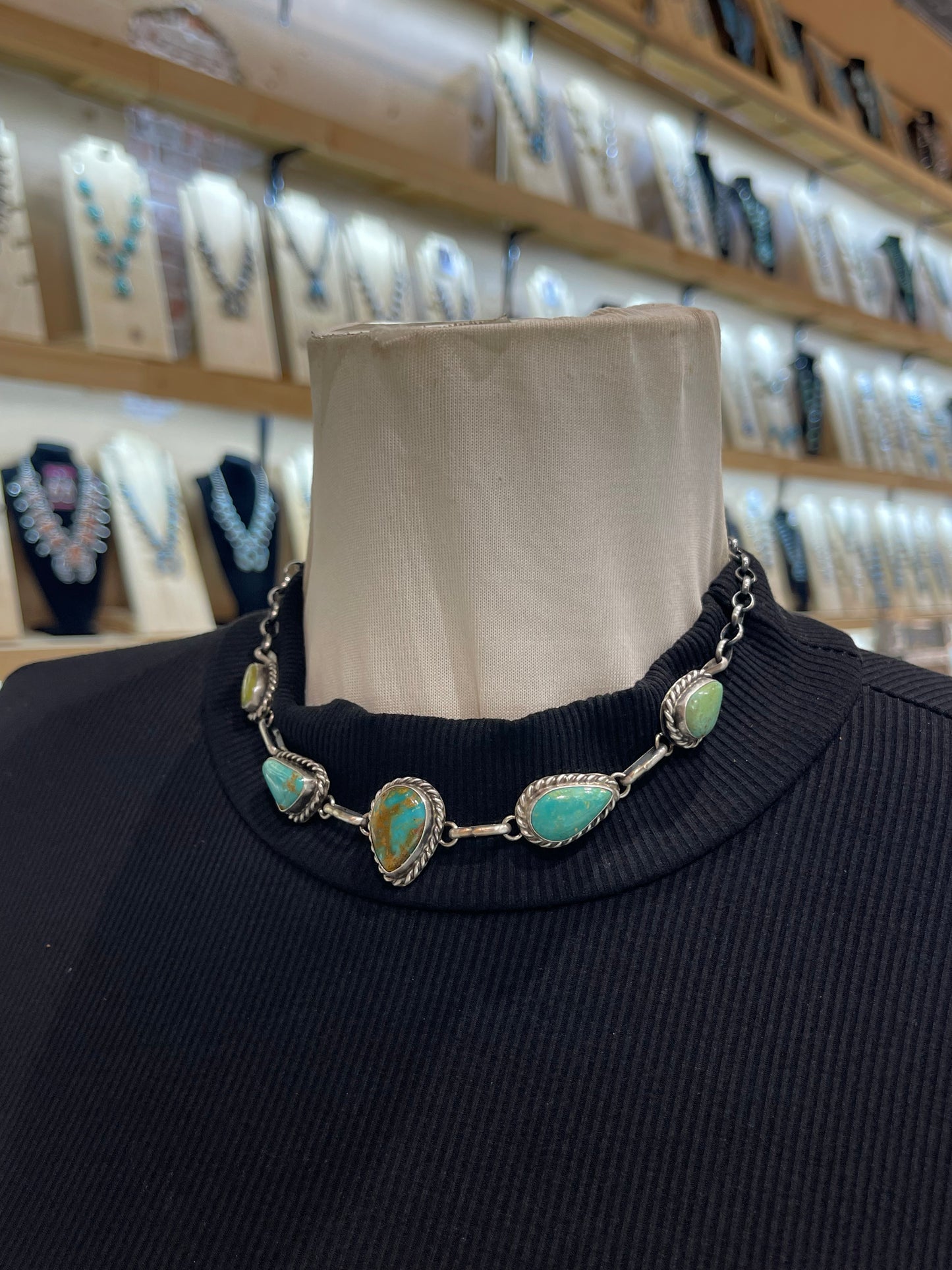 16" 5 Stone Turquoise Necklace by Augustine Largo, Navajo