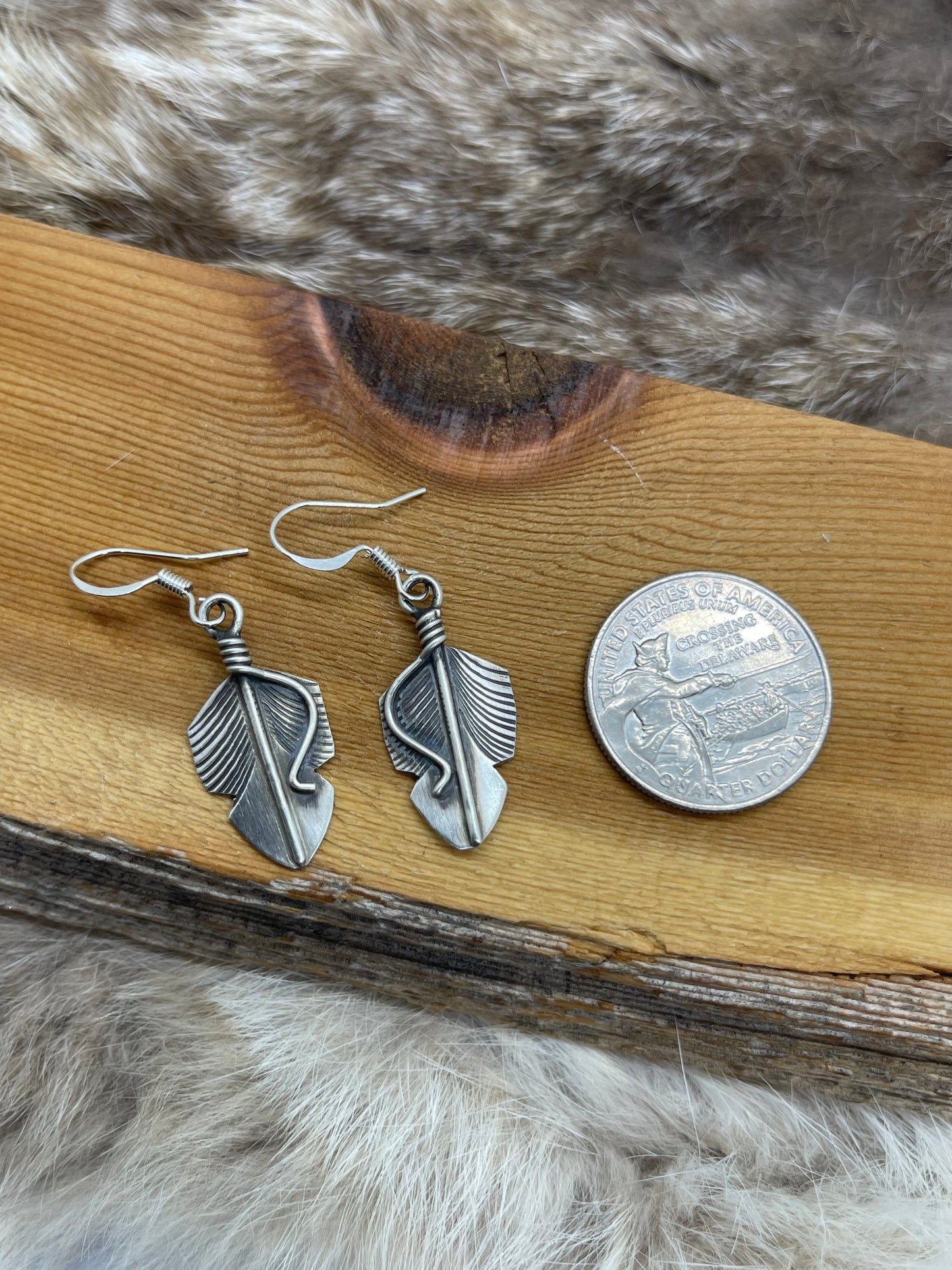 Sterling Silver Handmade Feather Hook Earrings by Chris Charley, Navajo
