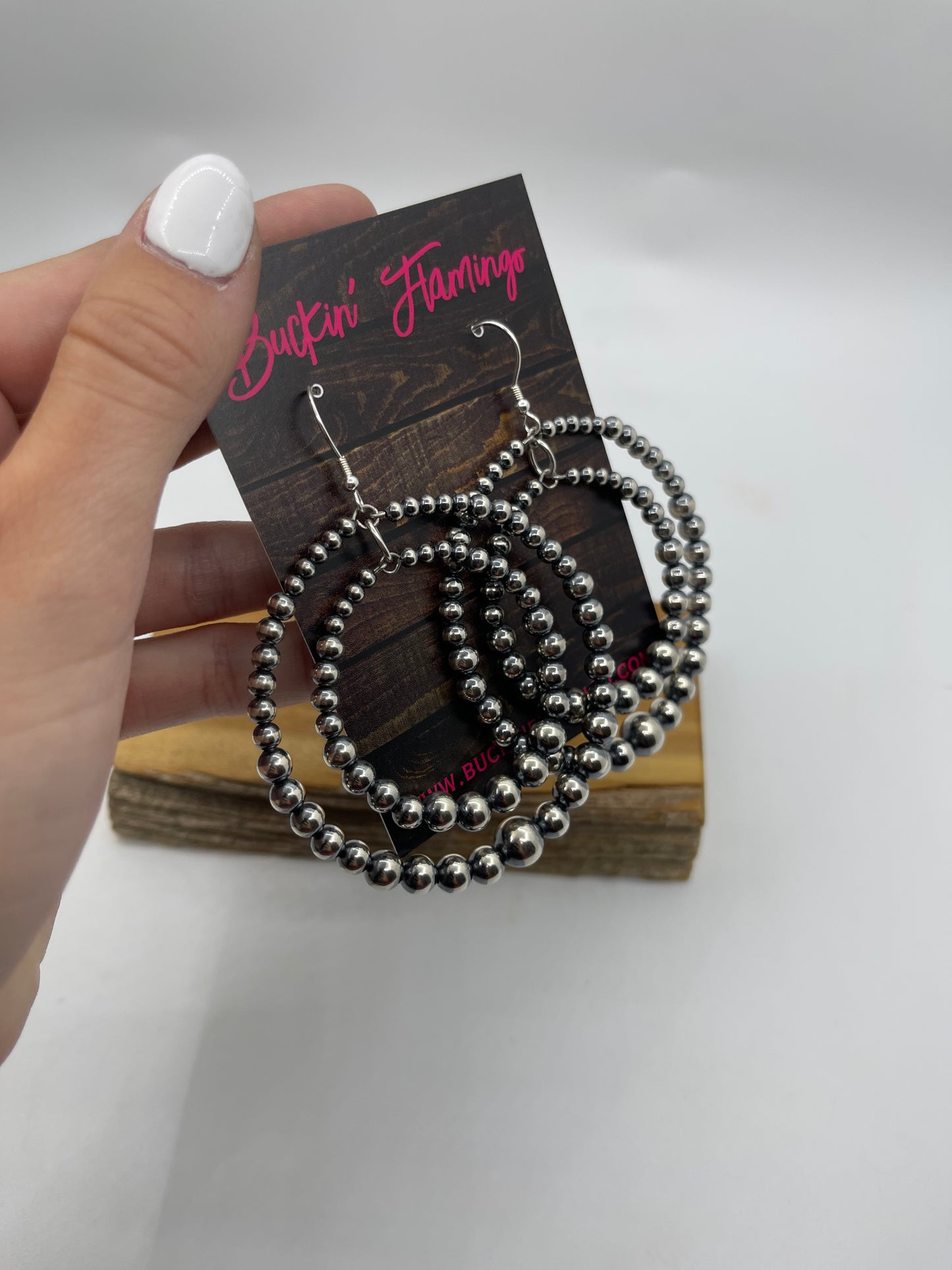 4mm-8mm Graduated Navajo Pearl Double Hoop Dangle Earrings