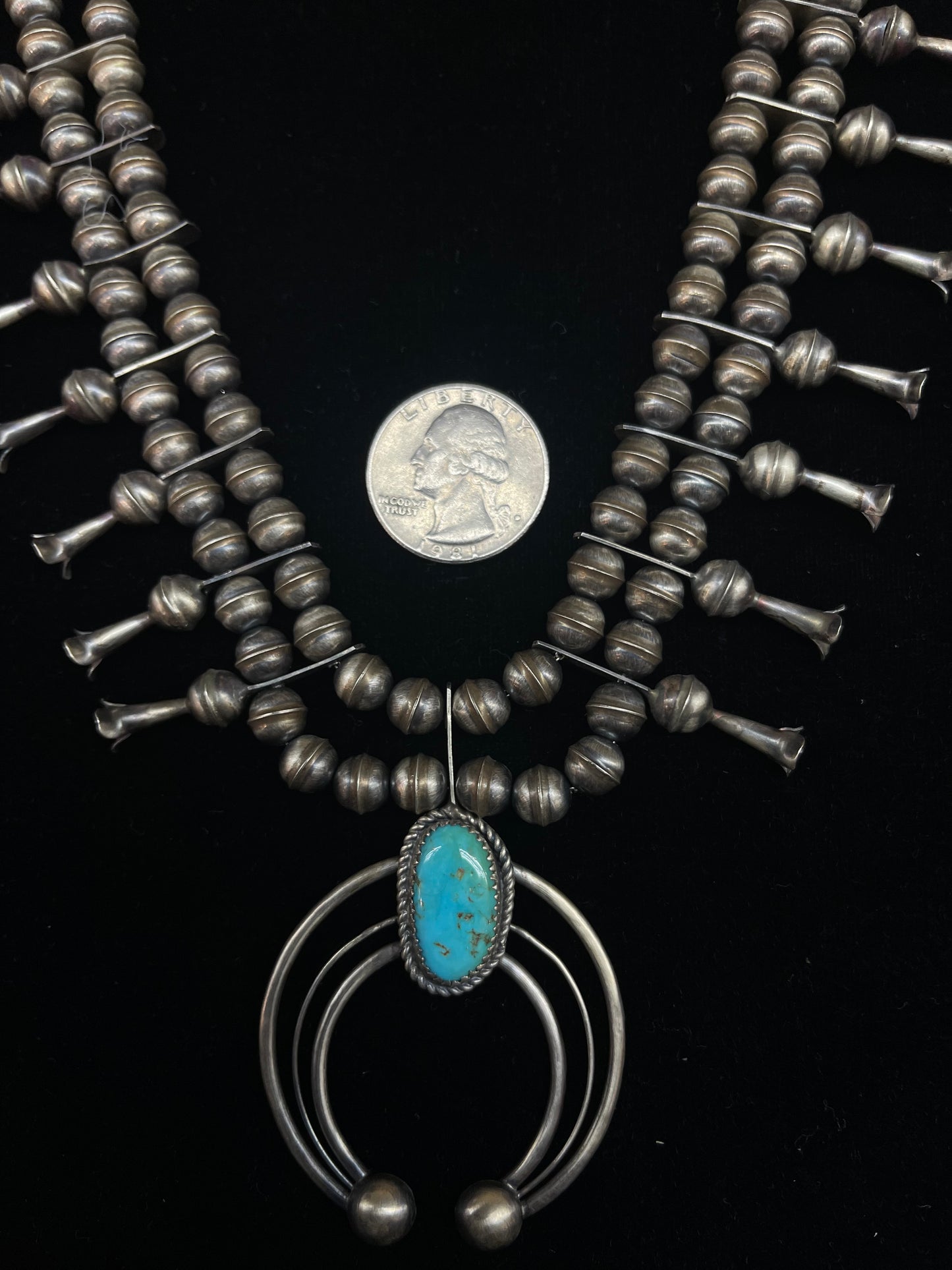 20" Turquoise Naja Squash Blossom Necklace