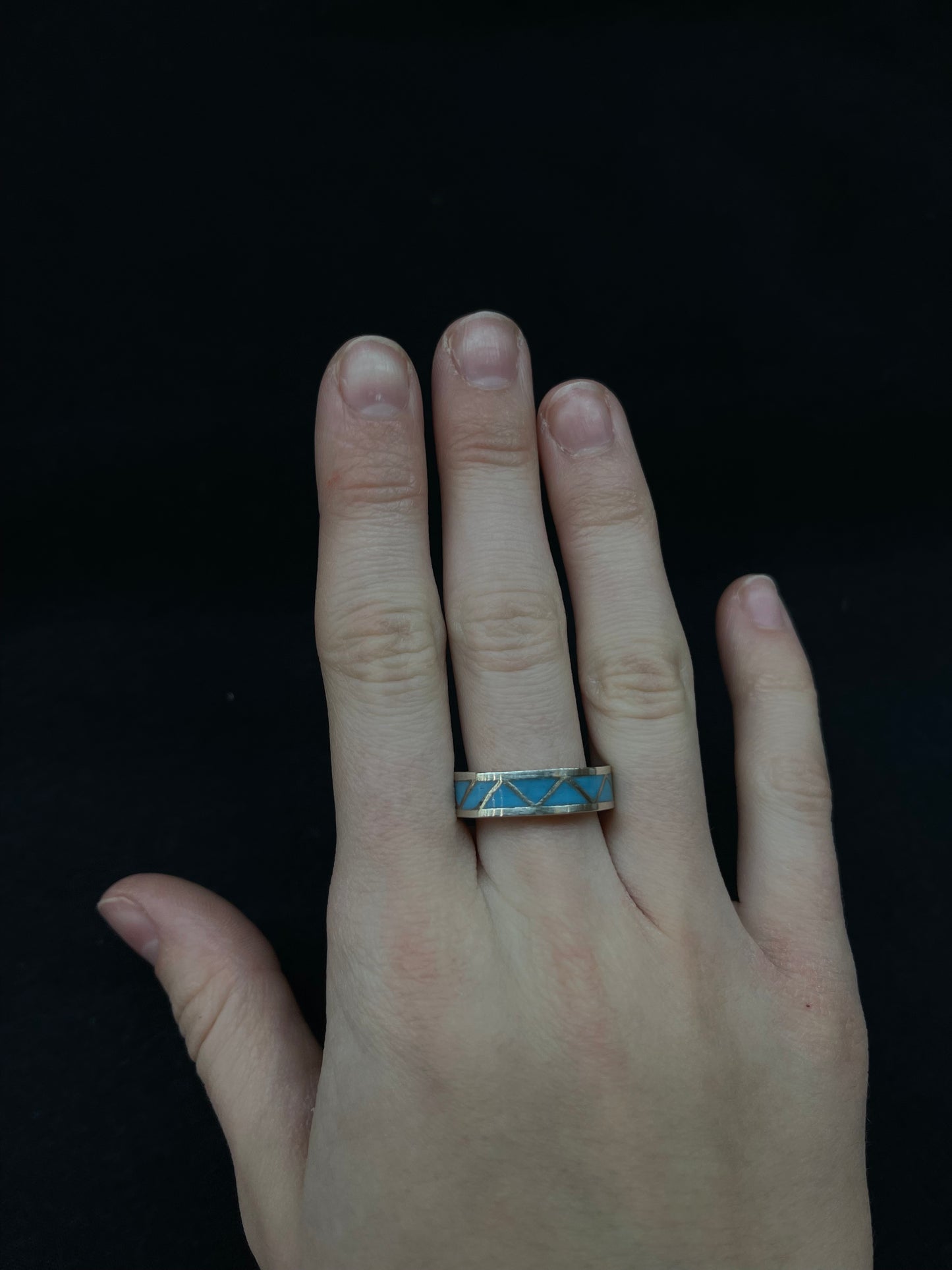 11.5 Inlay Turquoise Ring by Roger Morgan, Navajo