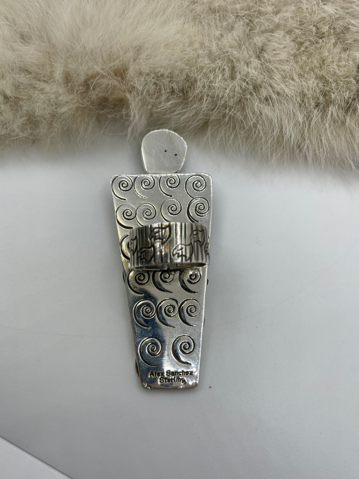 8.0 Royston Turquoise “Grandmother” Petroglyph Ring by Alex Sanchez, Navajo