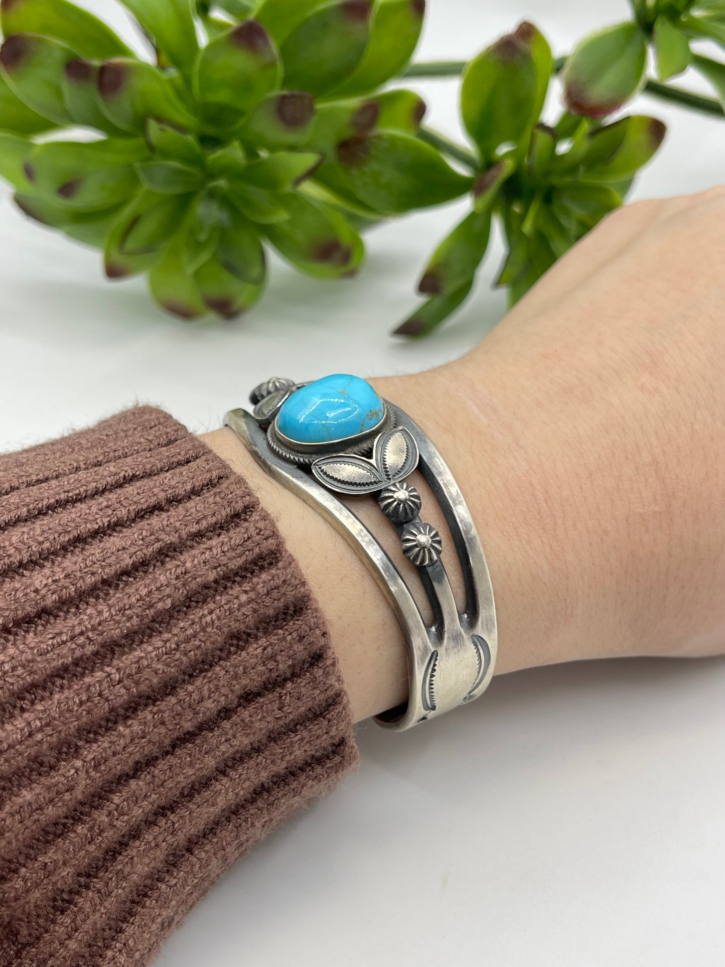 5.75" - 7.25" Turquoise Stone Sterling Silver Cuff