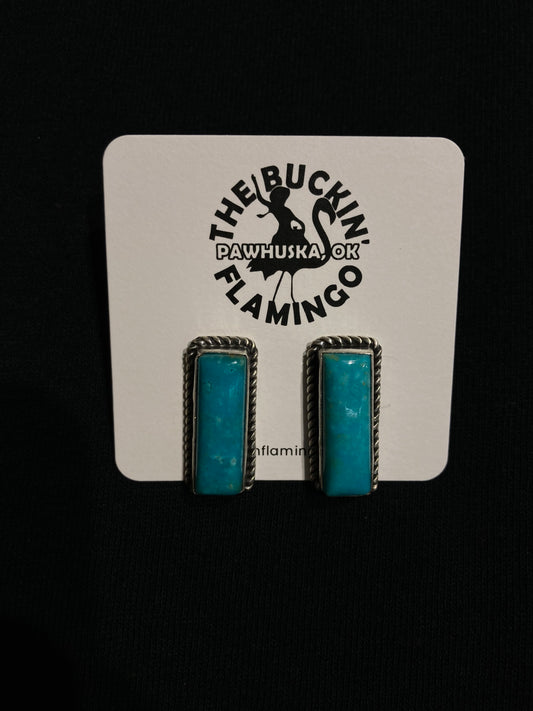 Kingman Turquoise Bar Post earrings by Judith Dixon, Navajo