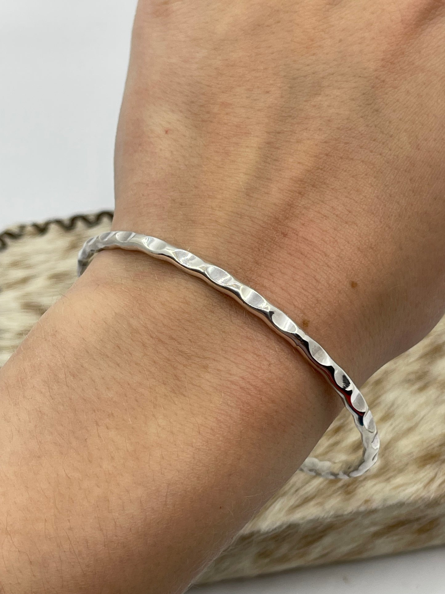 8" Wavy Silver Bangle by Elaine Tahe, Navajo