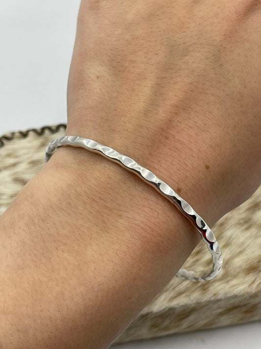 8" Wavy Silver Bangle by Elaine Tahe, Navajo