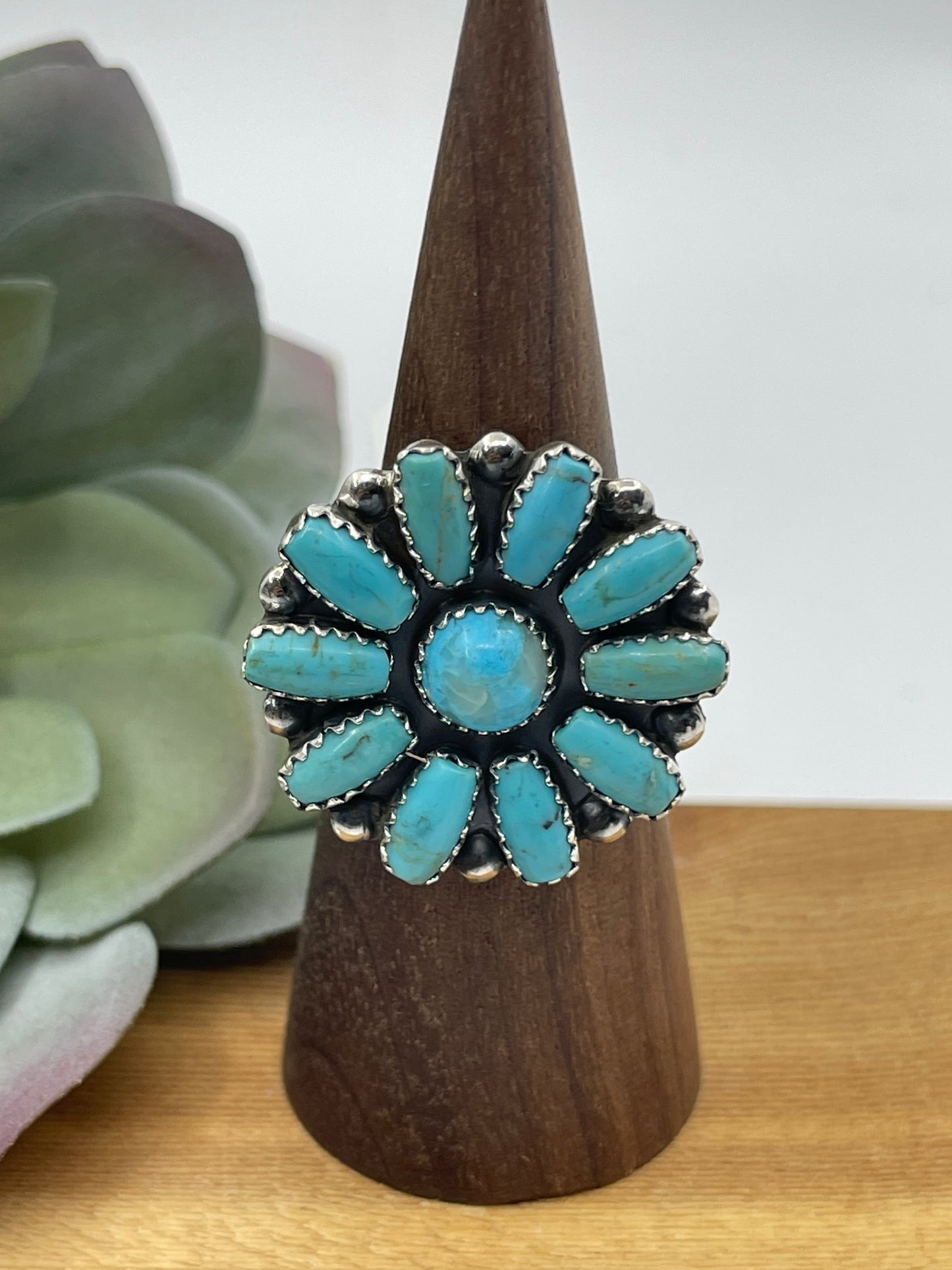8.5 Turquoise Cluster Ring by Cordell Wilson, Navajo