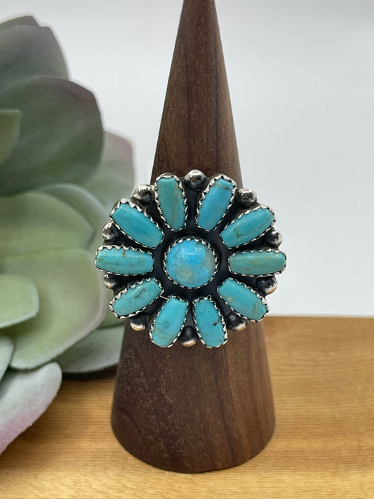 7.5 Turquoise Cluster Ring by Cordell Wilson, Navajo