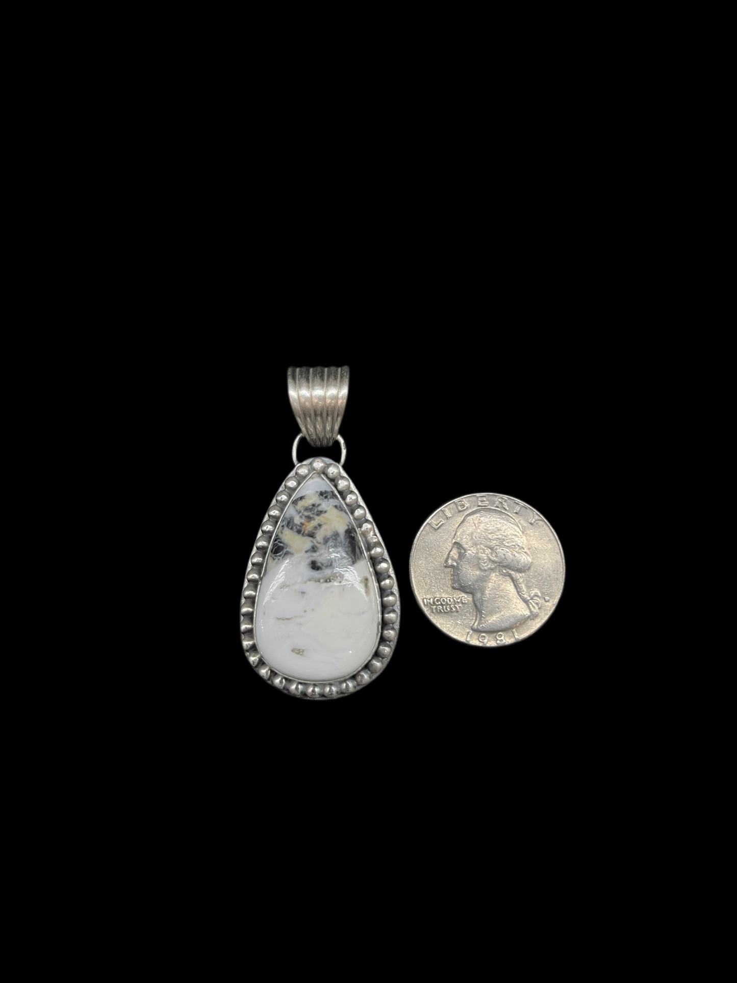 7.4mm Bale Teardrop Shape White Buffalo Pendant by T.T. Navajo