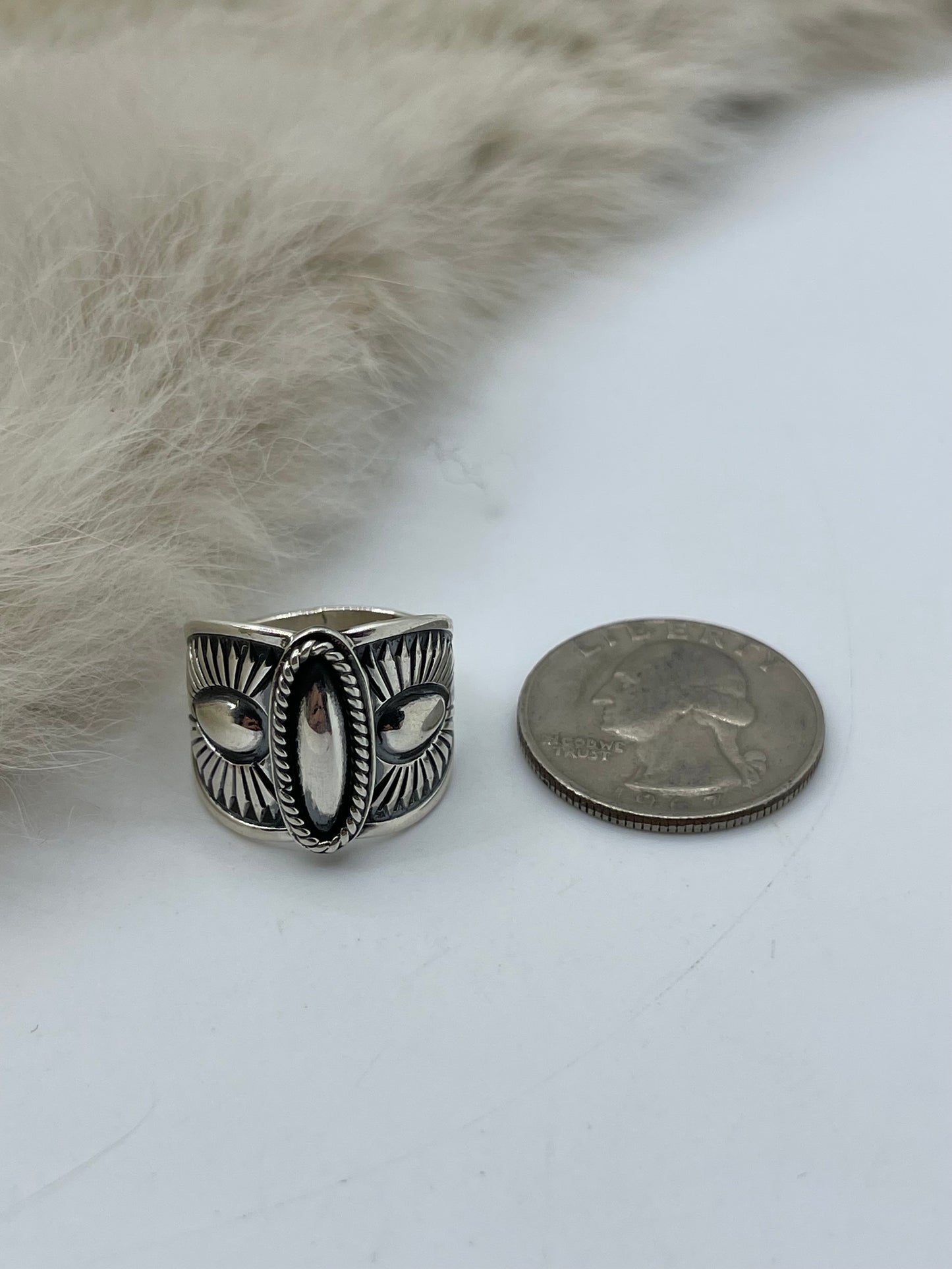 8.0 All Silver Concho Style Ring by Derrick Gordon, Navajo