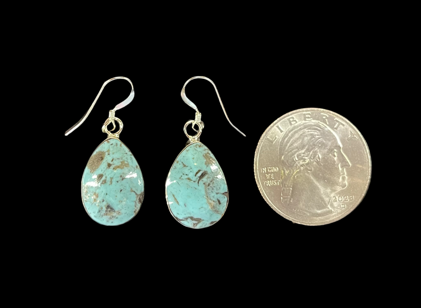 Turquoise Teardrop Dangle Earrings by Sadie Jim, Navajo