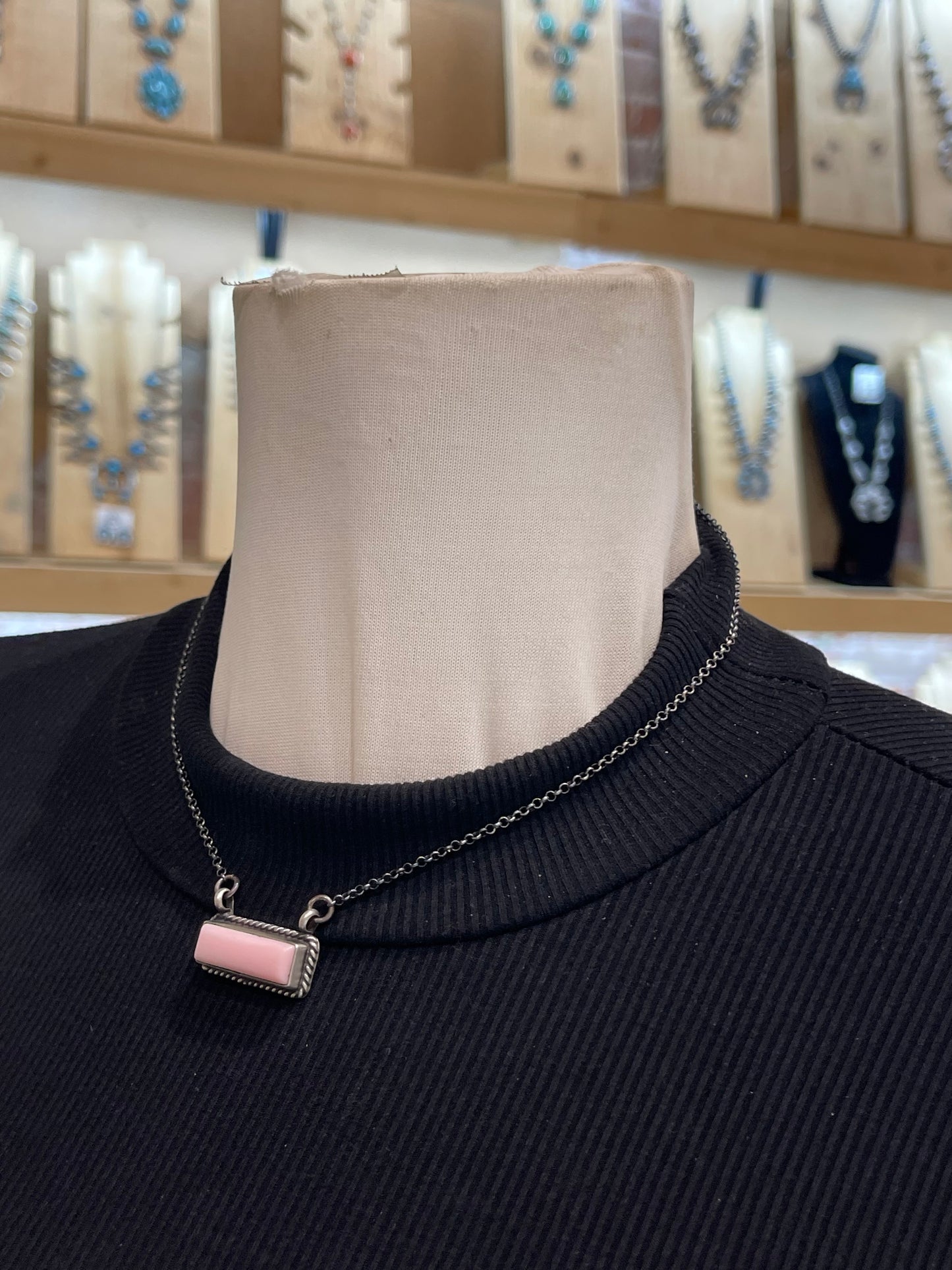 16” Pink Conch Shell 1'' Bar Necklace by Johnny Dixon