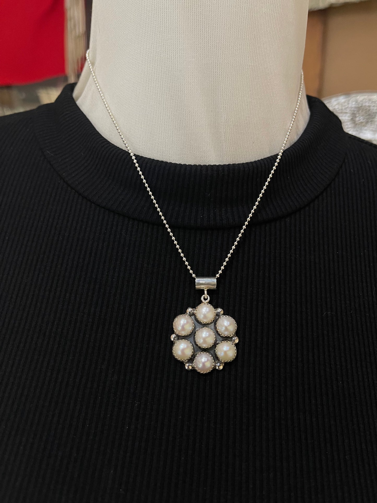 18" Freshwater Pearl Cluster Pendant Necklace with a 4.4mm Bale by Martin Perry, Navajo