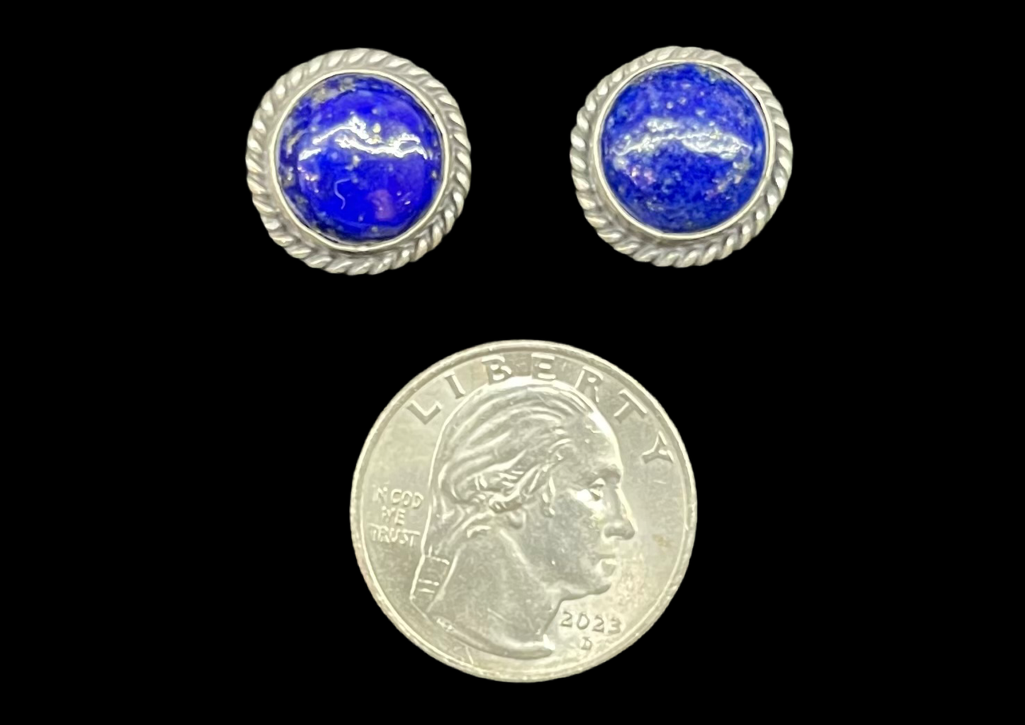 Lapis Circle Post Earrings by Judith Dixon, Navajo