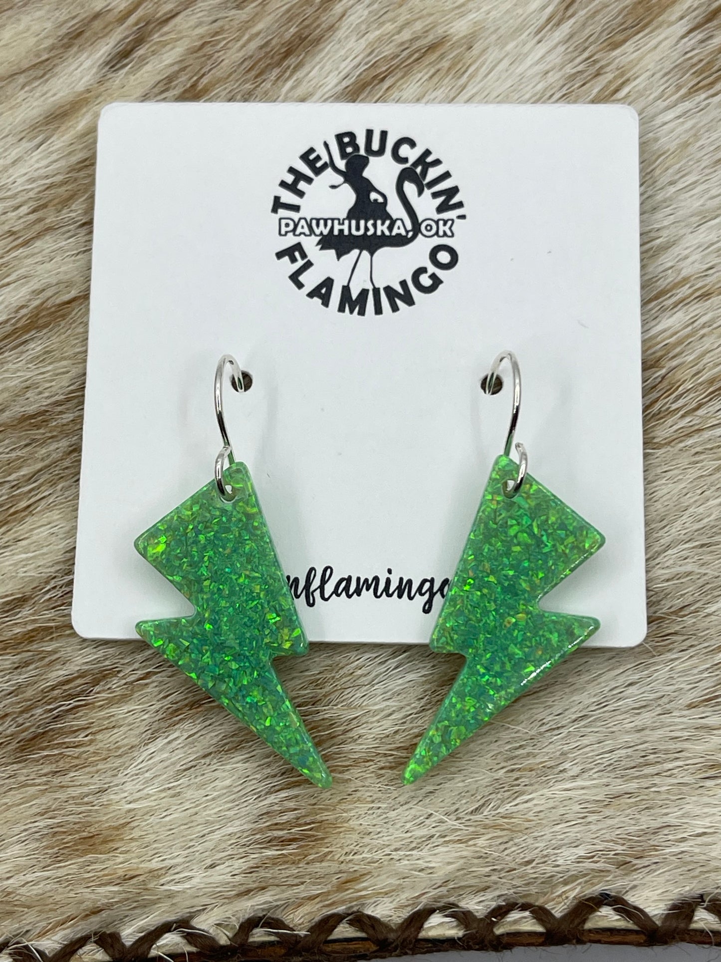 Green Opal Lightning Bolt Dangle Earrings