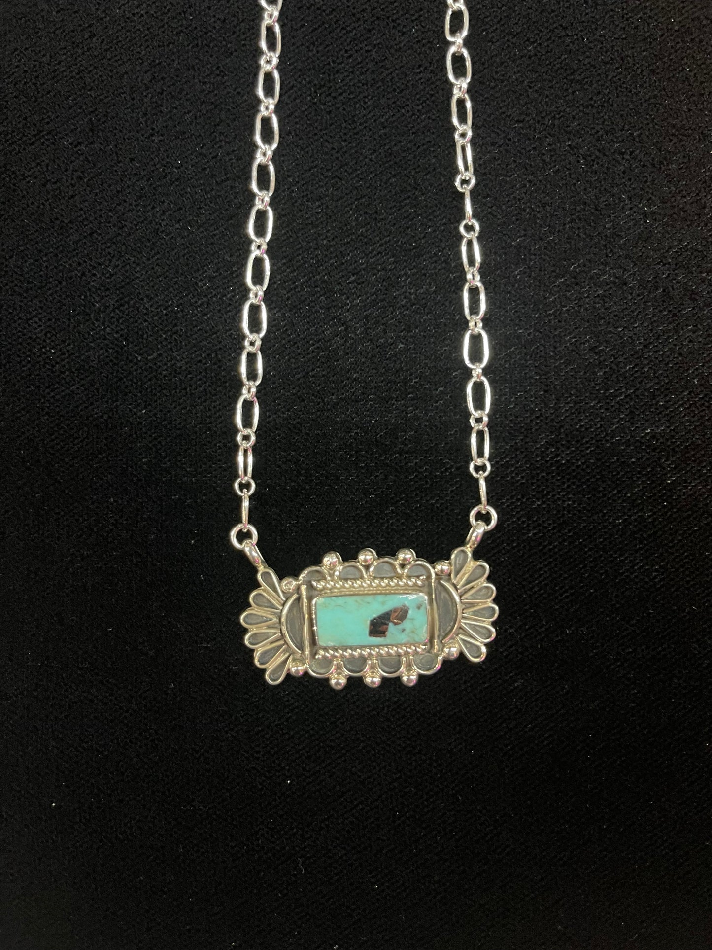 Extravagantly Detailed Turquoise Bar Necklace by Jimson Belin, Navajo