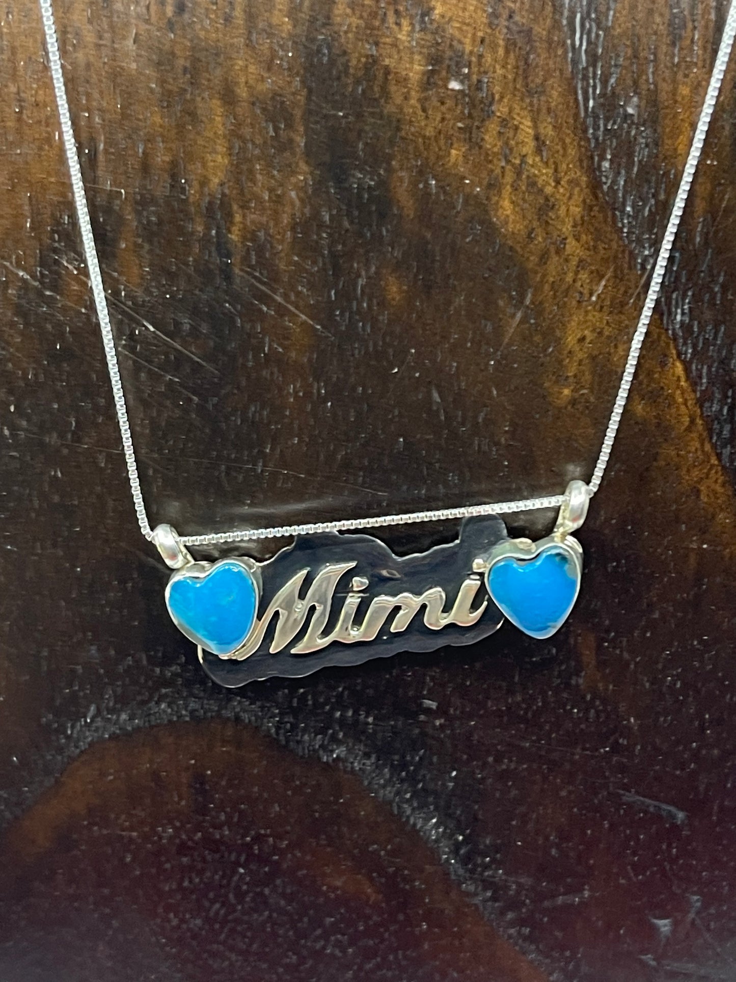 16" Turquoise Heart "MIMI" Necklace by Myra Benally, Navajo