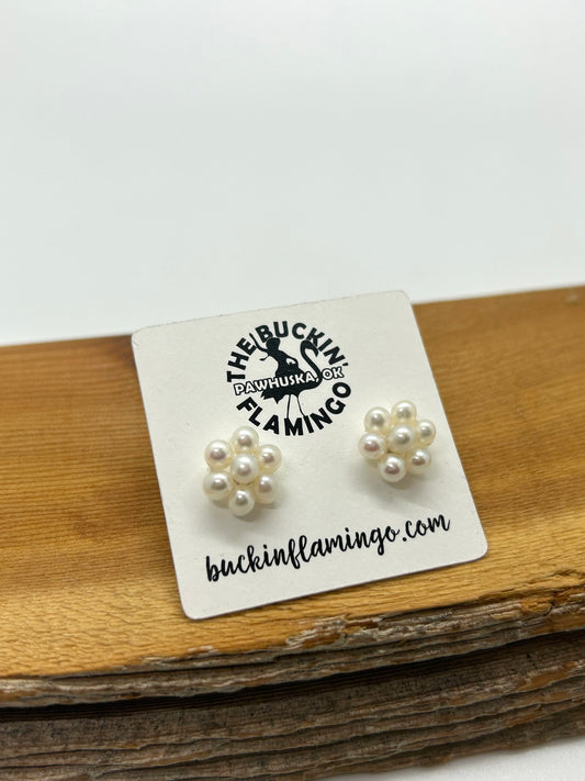 Freshwater Pearl Cluster Post Earrings