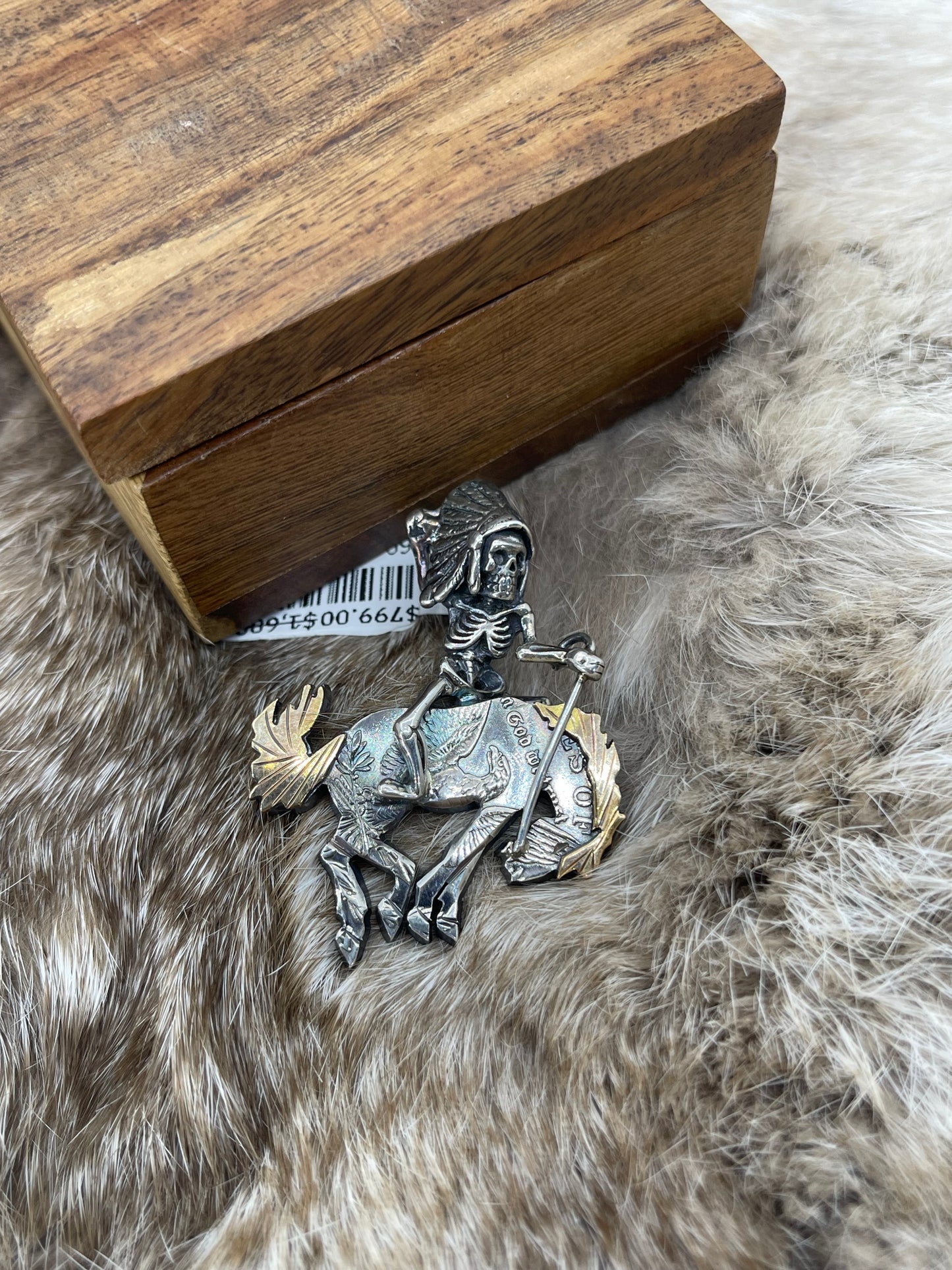 Indian Chief Bucking Bronc Pendant with 14K Gold by Bad Bronc