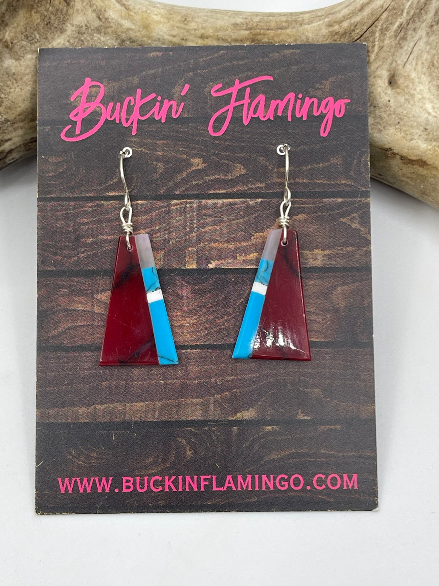 2" Red Coral and Turquoise Dangle Earrings