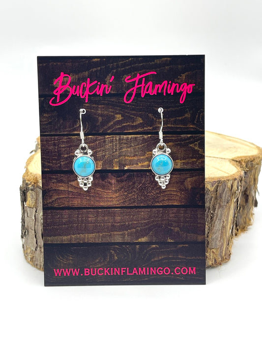 Single Stone Kingman Turquoise Earrings by Isabell Yazzie, Navajo