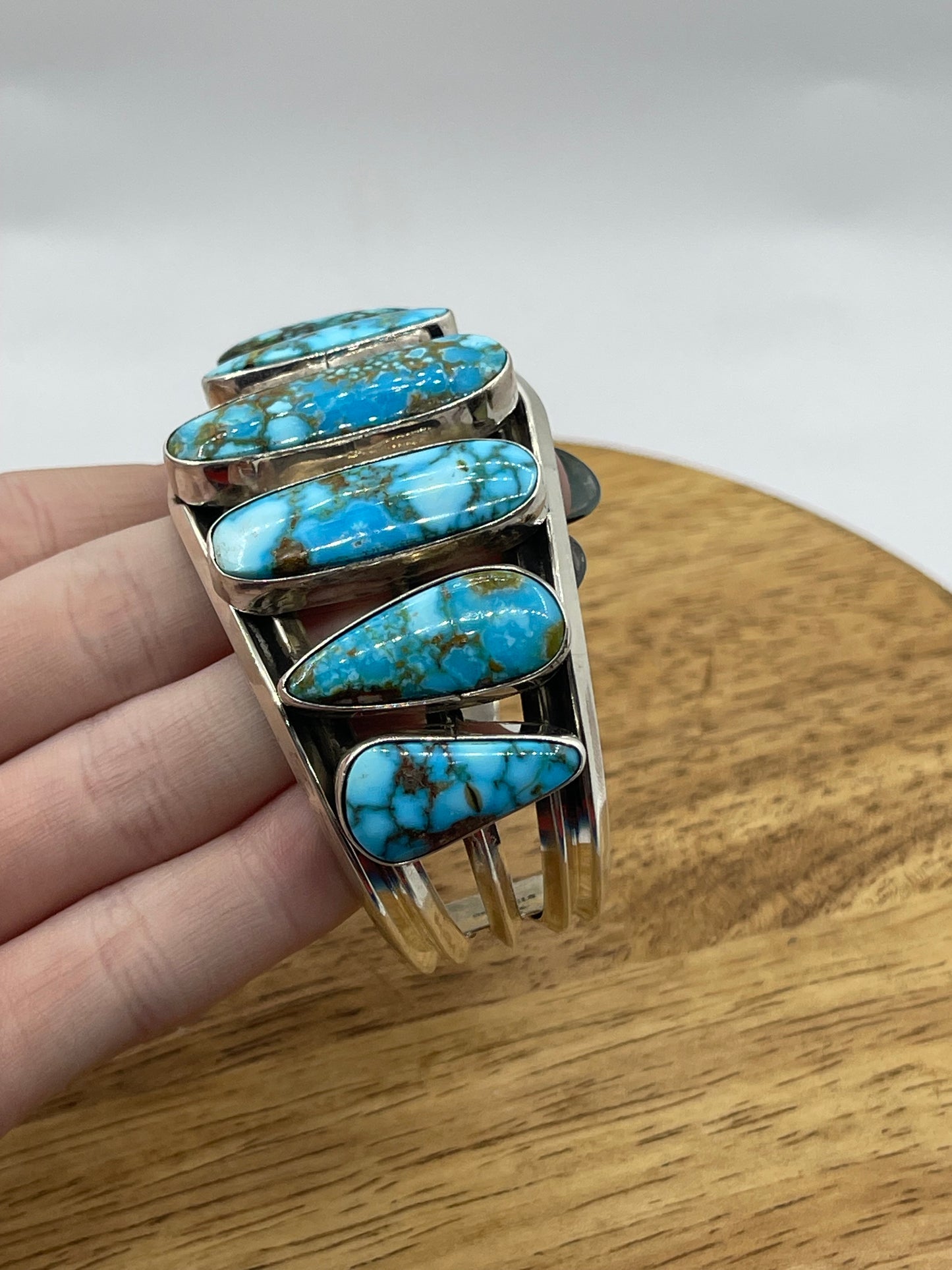 6 3/4" 7 Stone High End Kingman Turquoise Cuff by Melvin Jones, Navajo