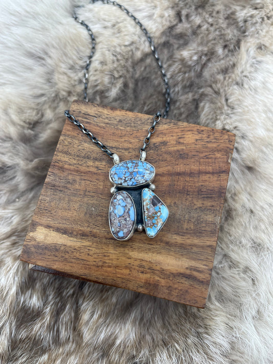 16" 3 Stone Golden Hills Turquoise Necklace by Augustine Largo, Navajo
