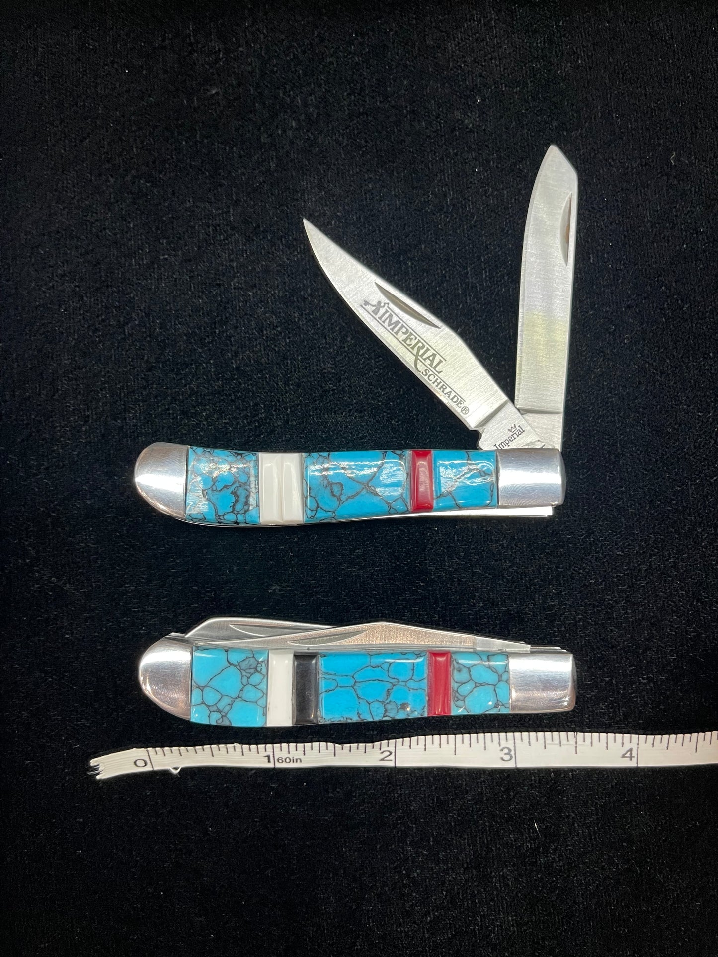 Inlay Two-Blade Trapper Style Knife by Bevis Tsadaisi, Zuni