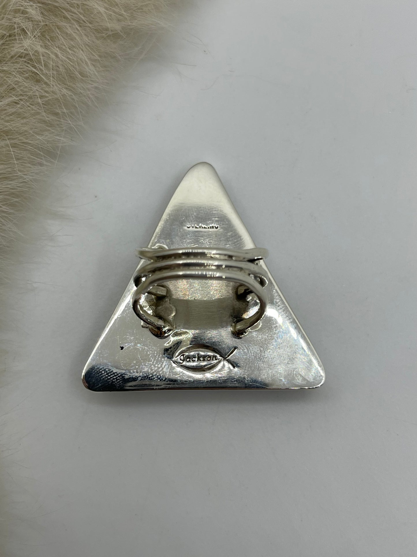 Size 8.0 Triangle Kingman Turquoise Ring by Marie Jackson, Navajo