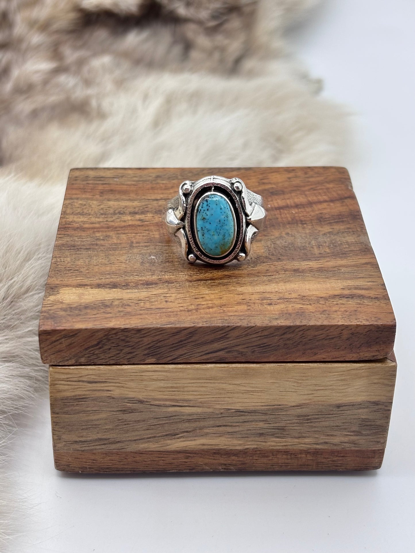 10.5 Turquoise Ring by Bevis Tsadaisi, Zuni