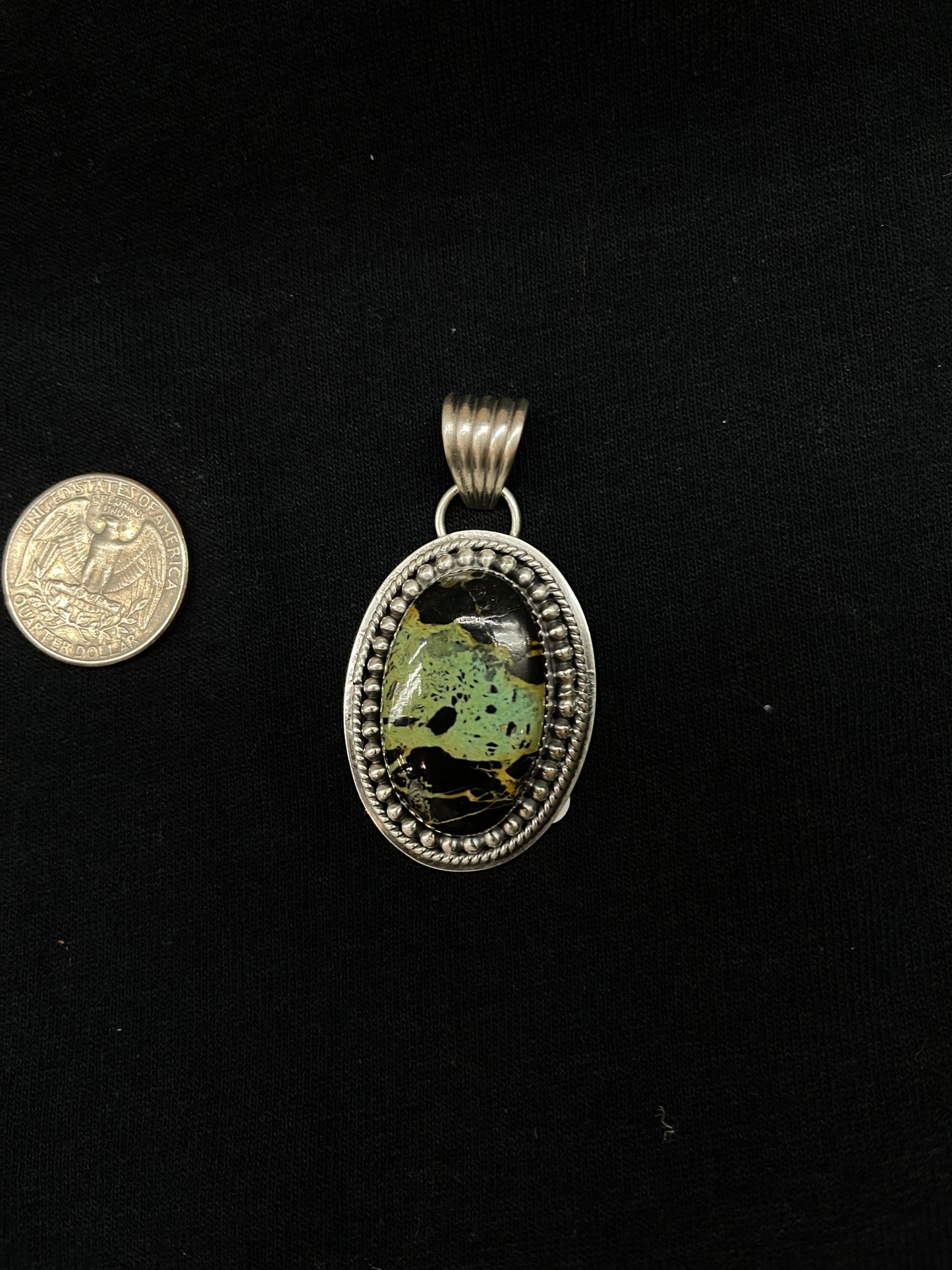 Mantis Turquoise Oval Pendant with a 7.2mm Bale by Kevin Begay, Navajo