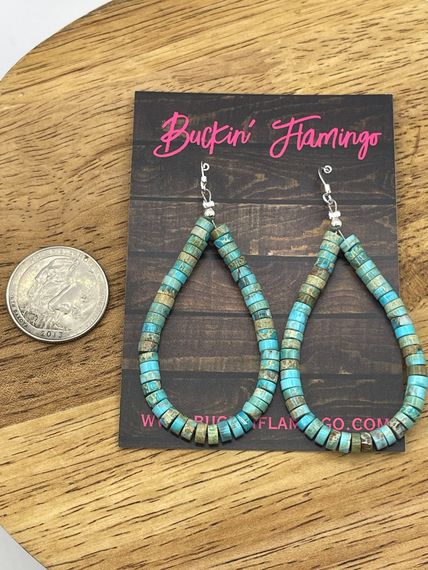 Turquoise Teardrop Heishi Bead Dangle Earrings