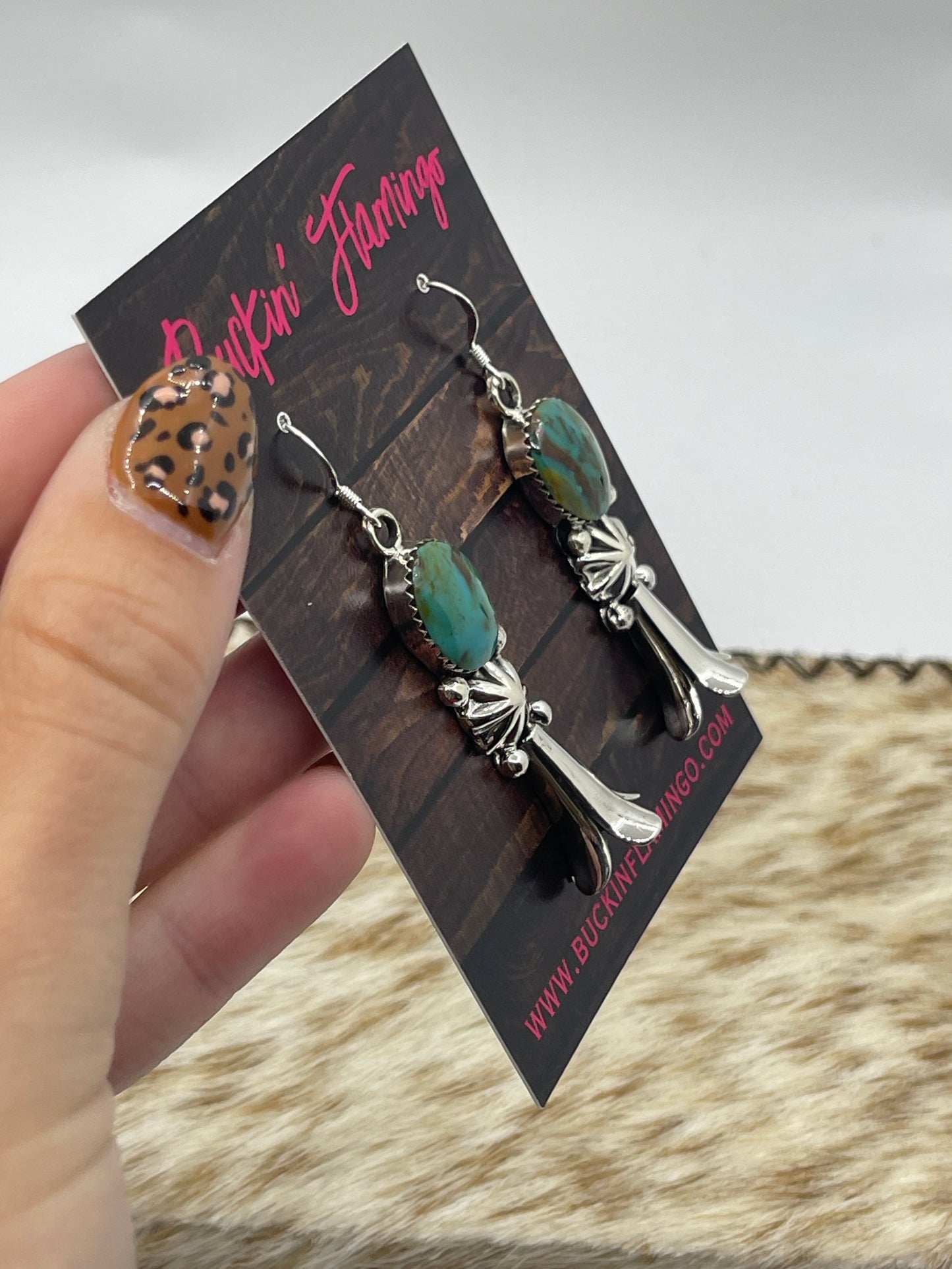 Turquoise Blossom Dangle Earrings by Arlene Lewis, Navajo