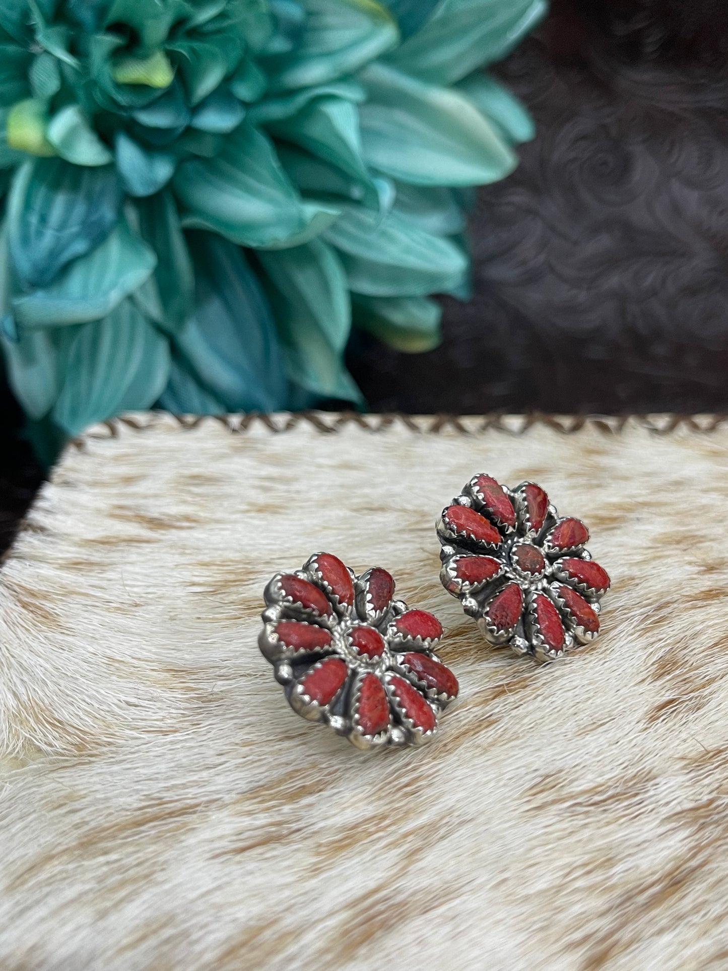 Red Coral Cluster Earrings