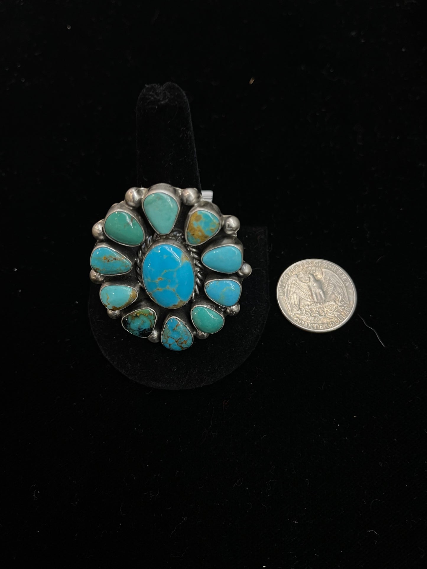 Adjustable Turquoise Cluster Ring by Augustine Largo, Navajo