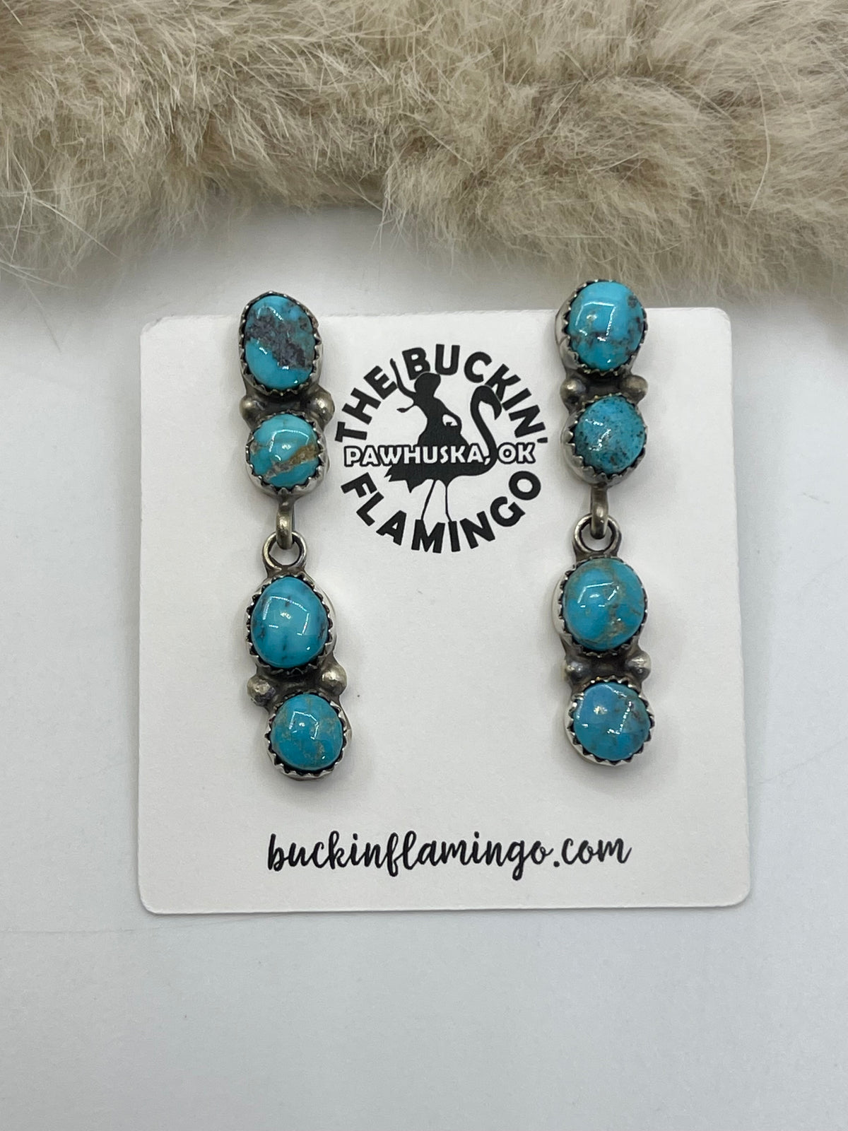 4 Stone Dangle Turquoise Earrings by P. Spencer, Navajo