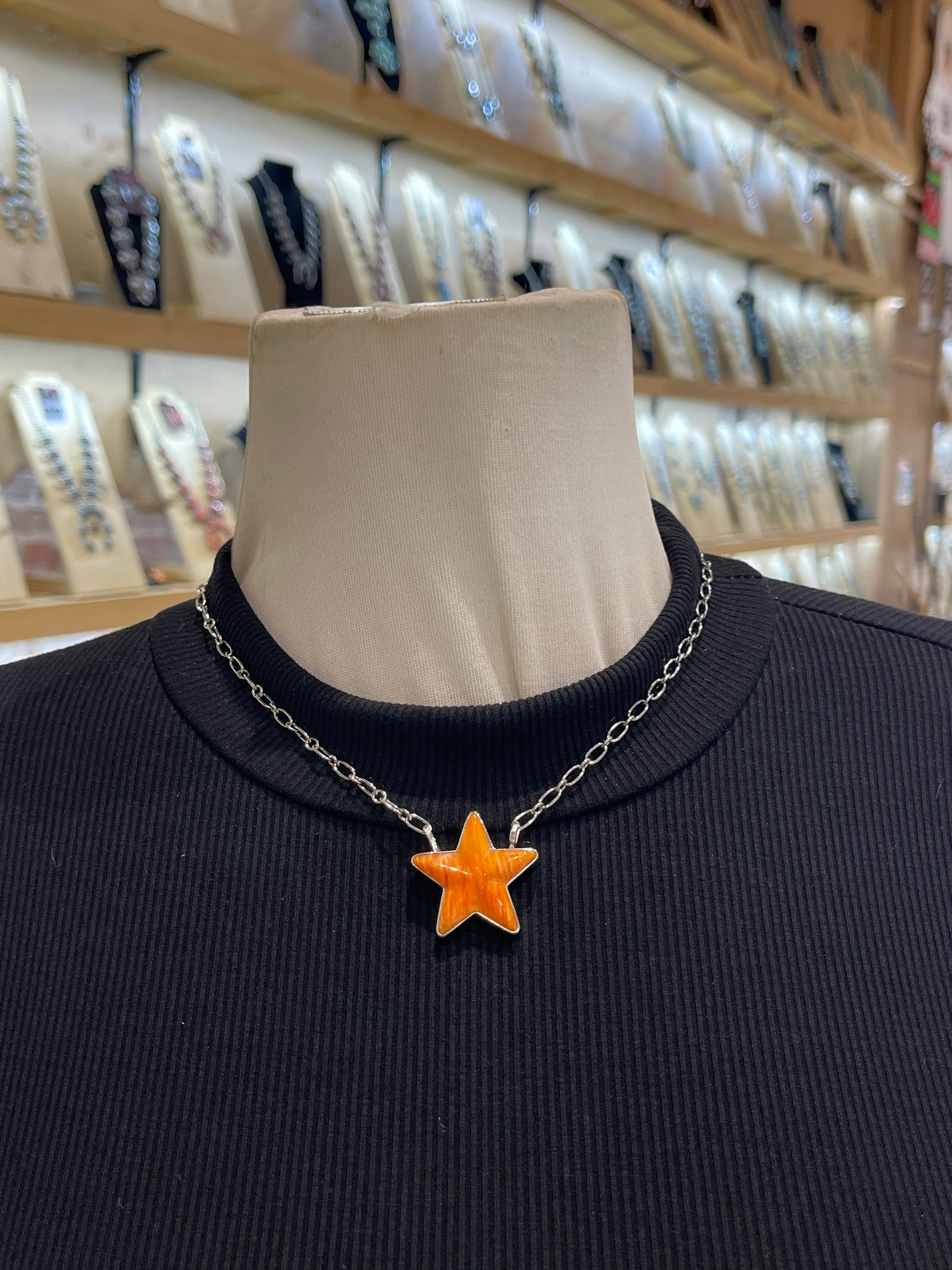 18" Orange Spiny Oyster Shell Star Necklace