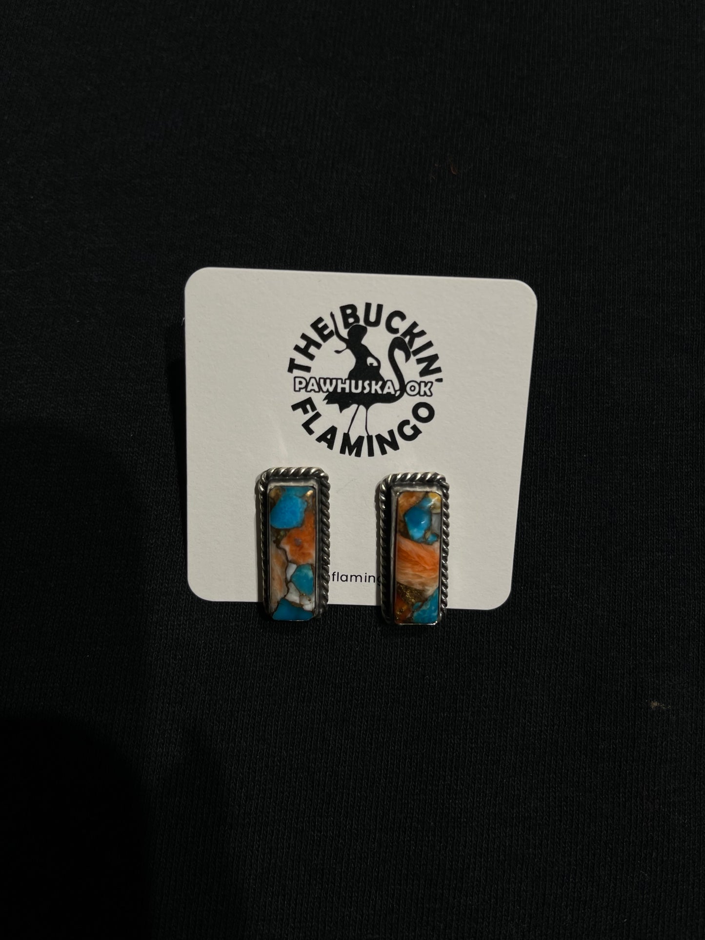 Spiny Turquoise Bar Post Earrings by Judith Dixon, Navajo