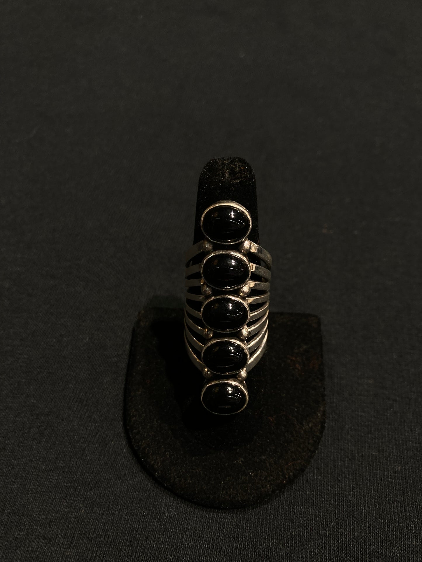 8.5 5 Stone Black Onyx Ring by Thomas Yazzie, Navajo