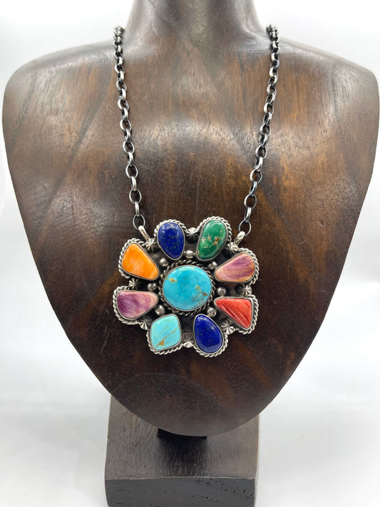LOT 15 A 7/5 16" Multi Stone Cluster Necklace by Elouise Kee, Navajo