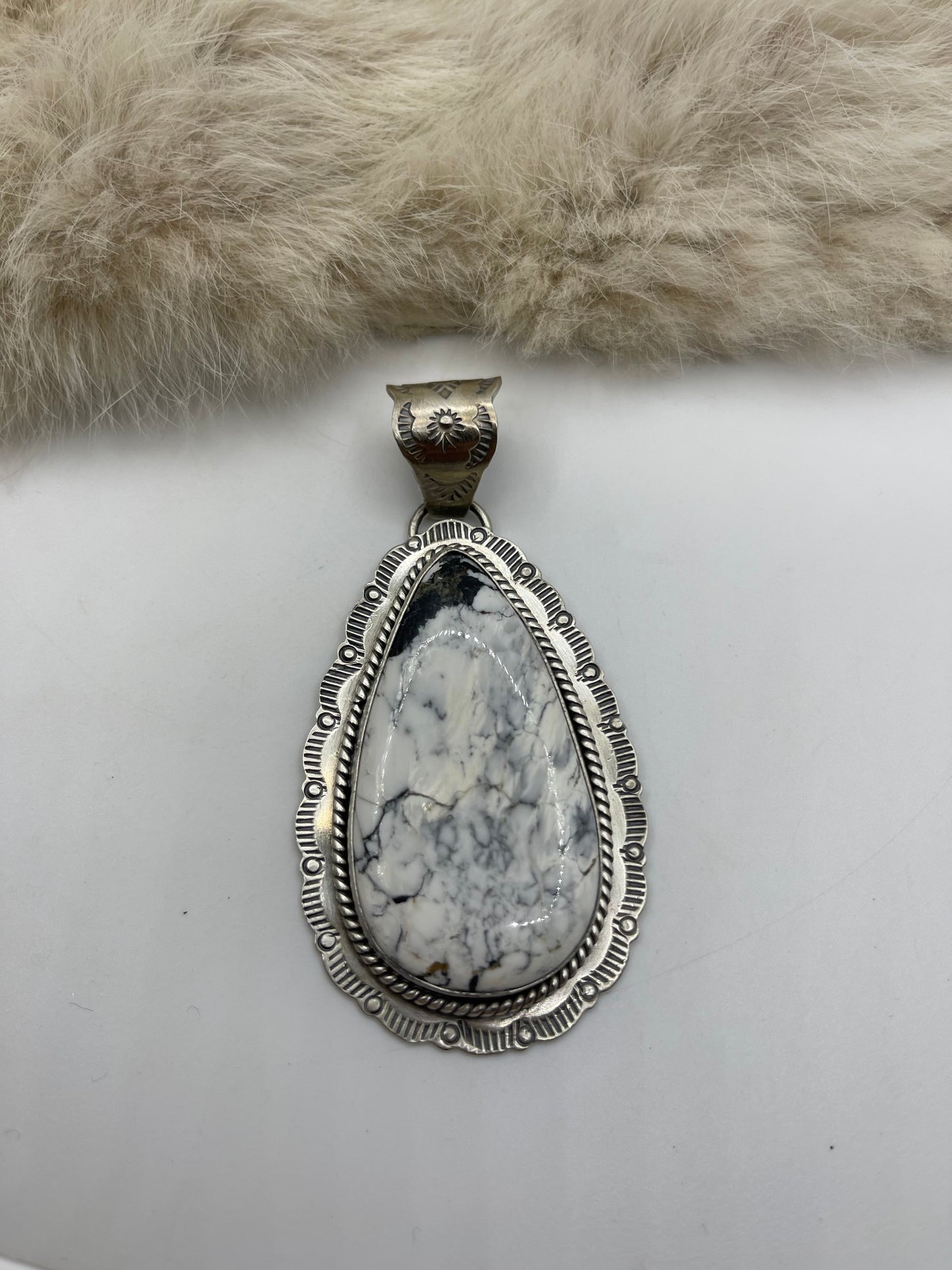 10mm Bail White Buffalo Teardrop Pendant by Jeff Largo, Navajo