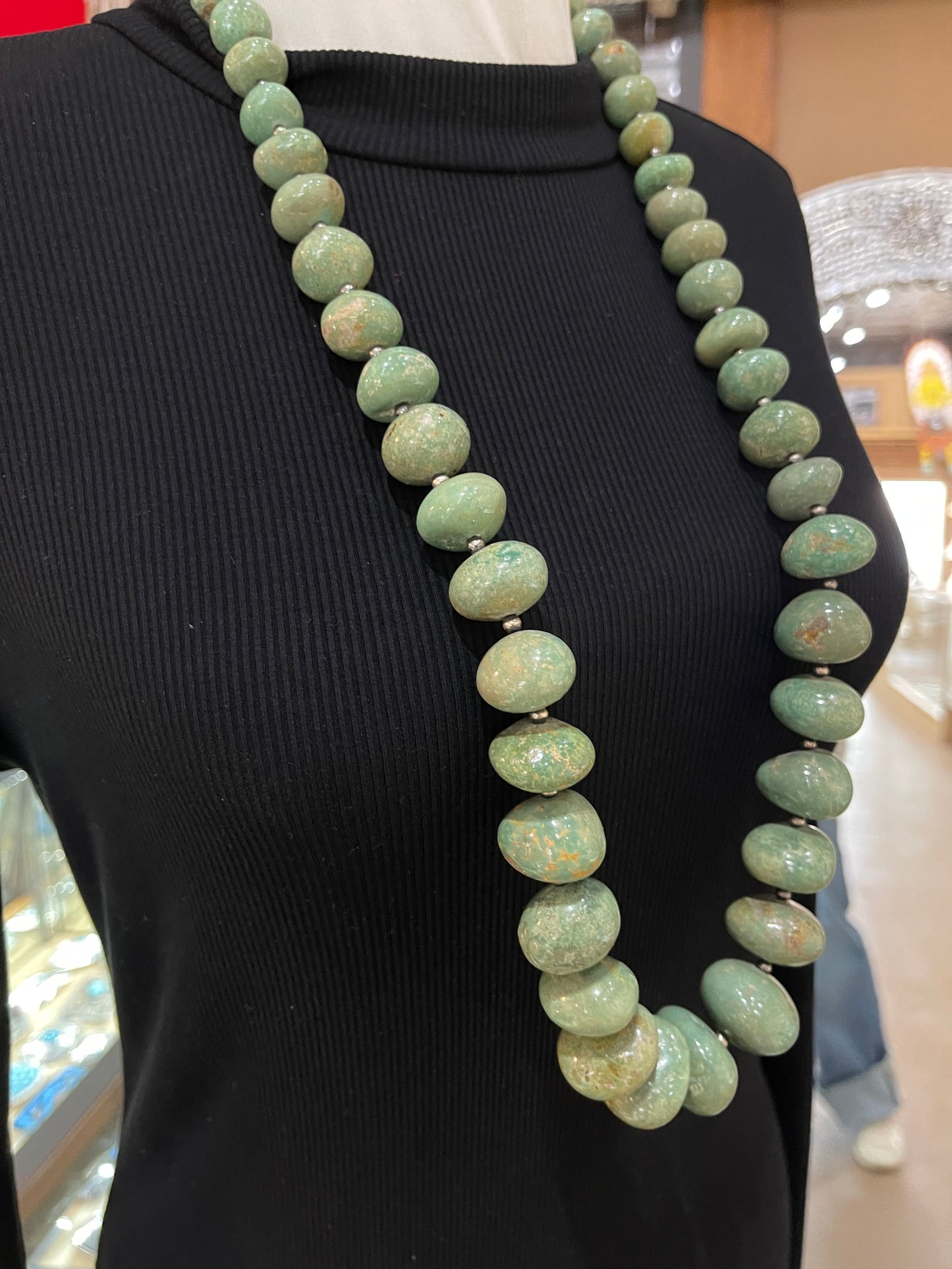 33" Necklace of Graduated Emerald Valley Turquoise Nuggets
