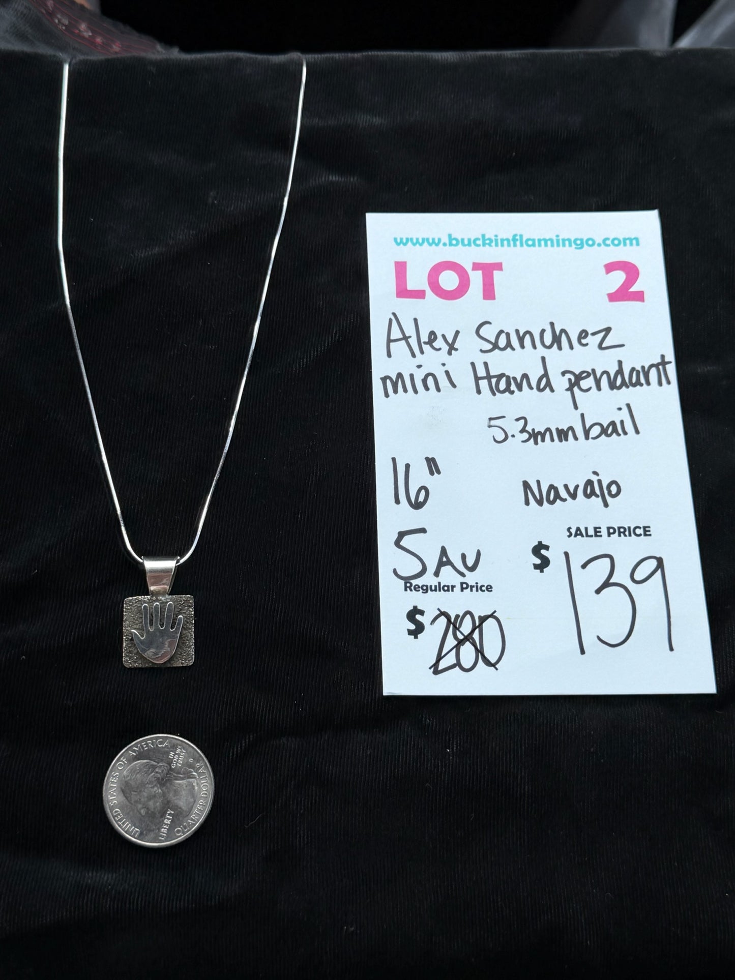LOT 2 8/9 Alex Sanchez Mini Hand Pendant 5.3mm Bail on 16" Chain, Navajo