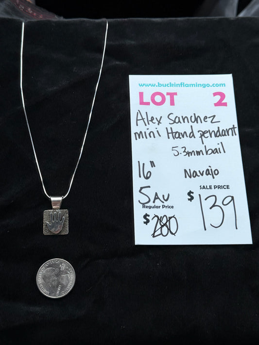 LOT 2 8/9 Alex Sanchez Mini Hand Pendant 5.3mm Bail on 16" Chain, Navajo