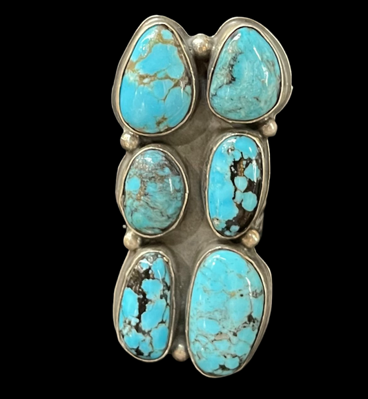 13.0 6 Stone Kingman Turquoise Ring by Gilbert Nez, Navajo