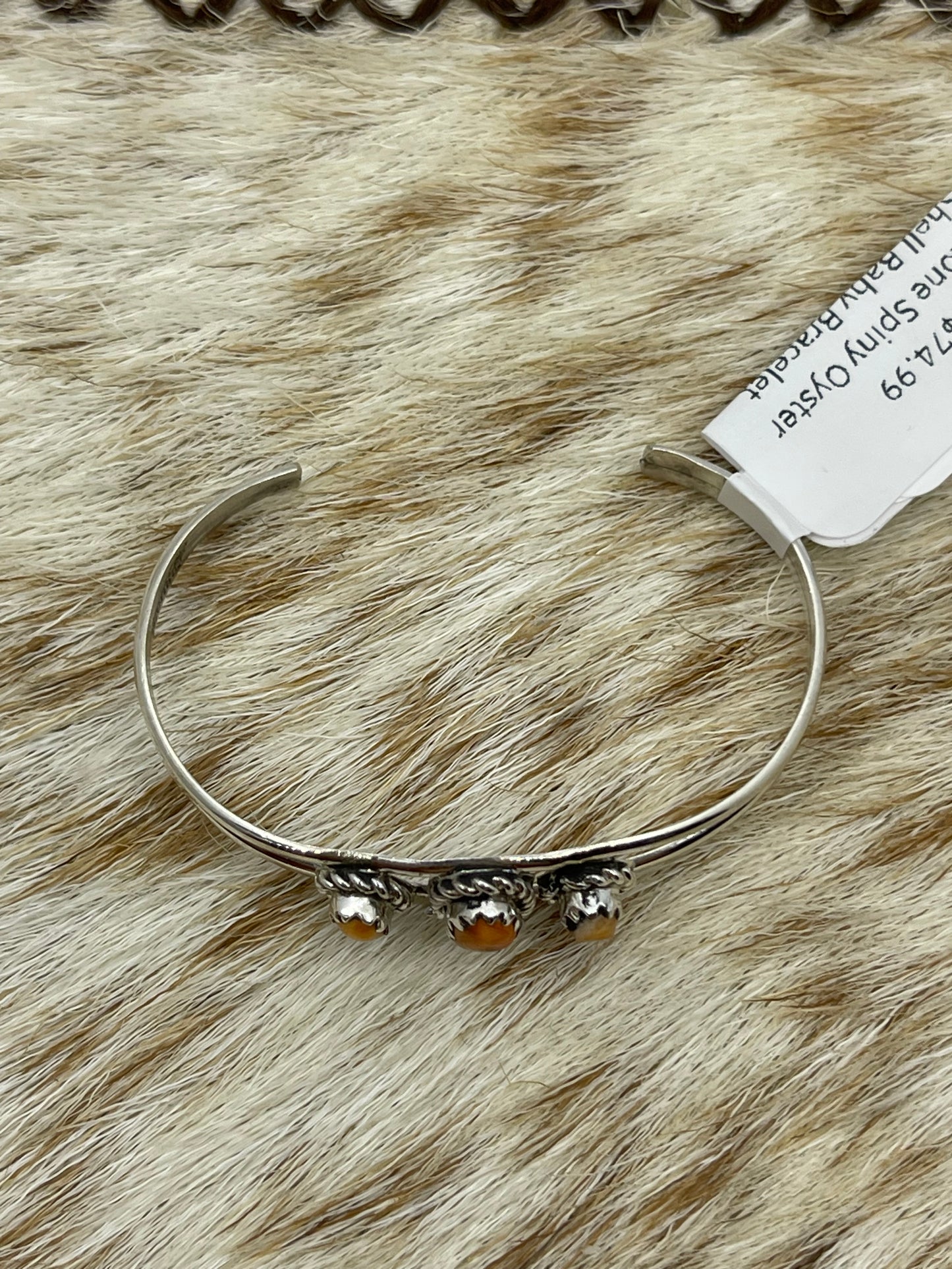 3 Stone Spiny Oyster Shell Baby Bracelet by Judy Lincoln, Navajo