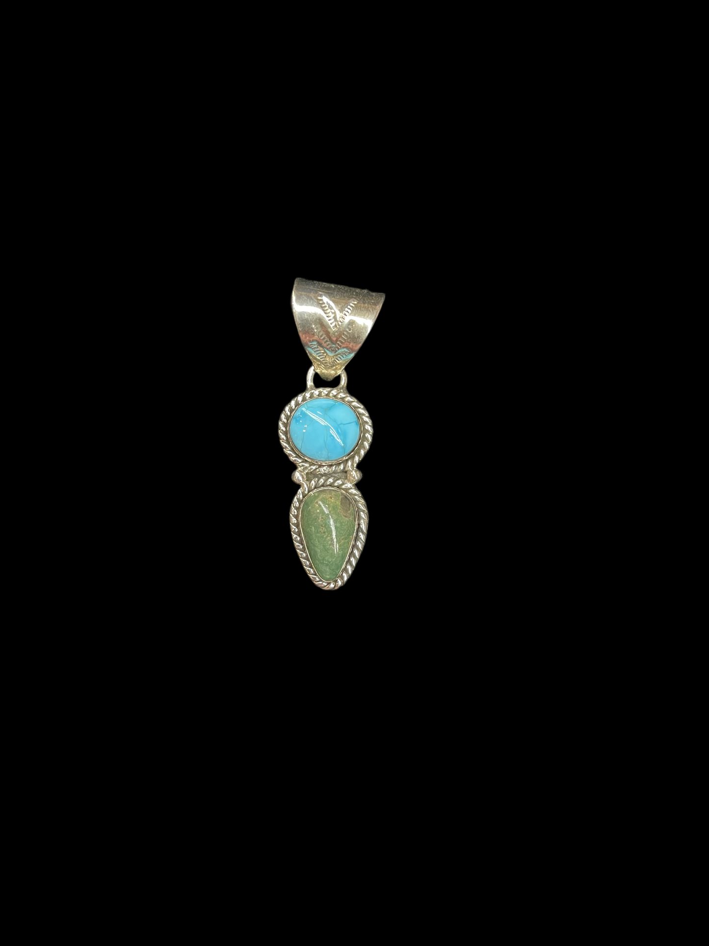 2 Stone Kingman Turquoise and Emerald Valley Turquoise Pendant