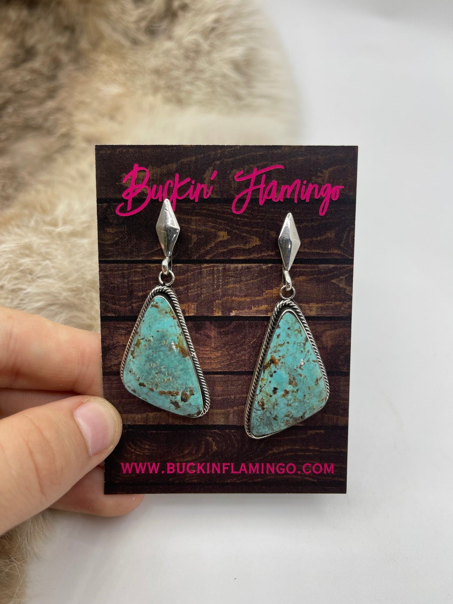 Kingman Turquoise Triangle Post Dangle by Mike Smith, Navajo